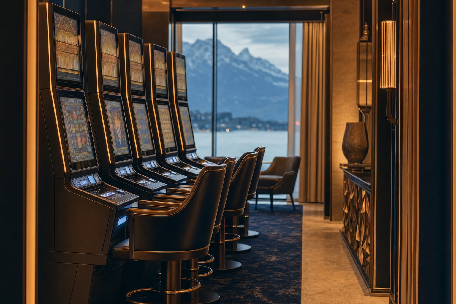 200 Spielautomaten im Casino Seepalast Luzern mit Seeblick